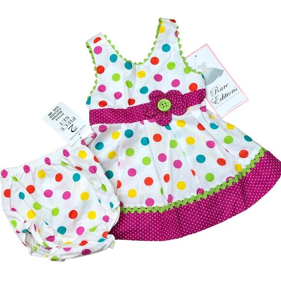 RARE EDITIONS polka‎ dot BABY GIRL 2 PIECE SET OUTFIT  6MOS NWT - Picture 1 of 5